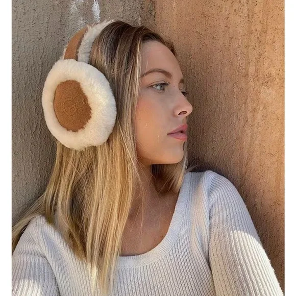 *** Reserved*** UGG Chestnut Real Shearling Suede Earmuffs NWT - Picture 3 of 9
